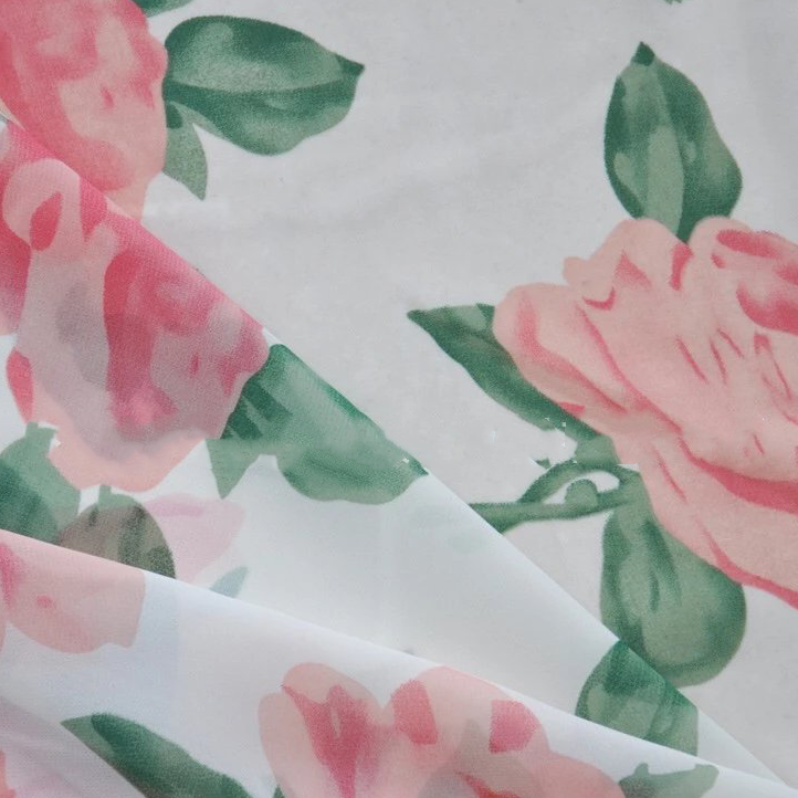 KDG DIY big flowers elegant and clear women's diy gift packaging chiffon printed fabric High twist chiffon fabric 148*100cm width