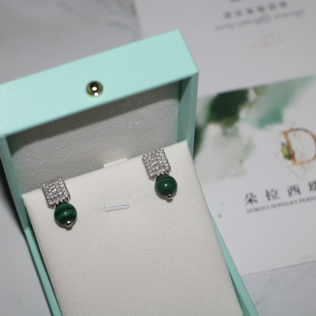 KDG DIY Making Jewelry Kit Semi Jewelry natural malachite earring 925 sterling silver With Eight heart eight arrow zircon