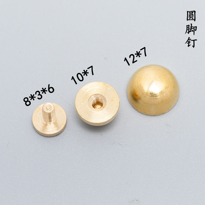 KDG DIY Bag 10PCS Brass foot nails, luggage bottom nails, bucket nails, round foot nails, high-grade solid copper car parts, flat 12mm wholesale supply