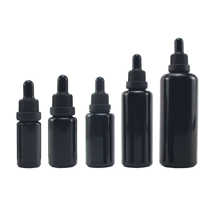 50PCS Spot new European style round shoulder flat shoulder black essential oil bottle 10 15 30 50 100 200ML dropper bottle