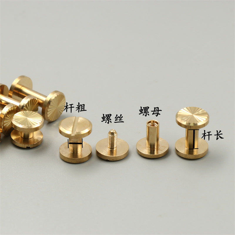 10PCS Wholesale brass belt screw pure copper sun flower screw copper pin dumbbell buckle belt leather hardware accessories