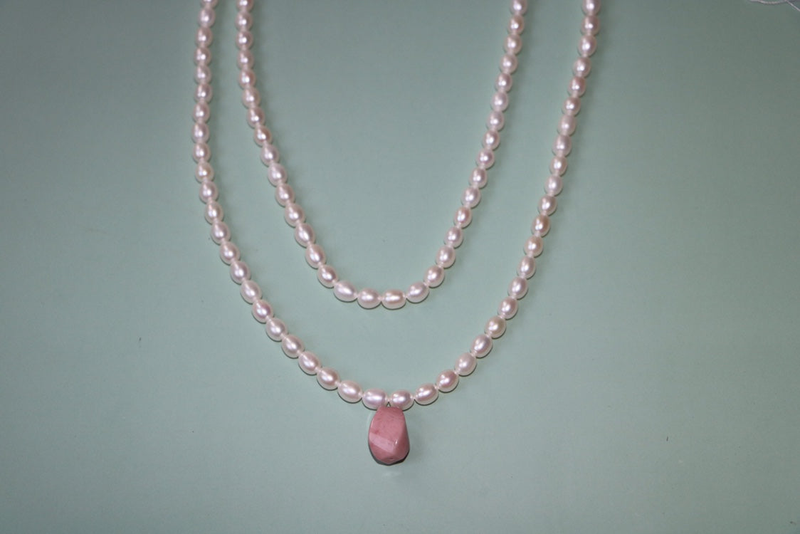 KDG DIY Simple double Freshwater rice pearls 6-7mm necklace rose stone necklace semi-finished material sets