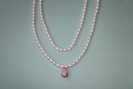 KDG DIY Simple double Freshwater rice pearls 6-7mm necklace rose stone necklace semi-finished material sets